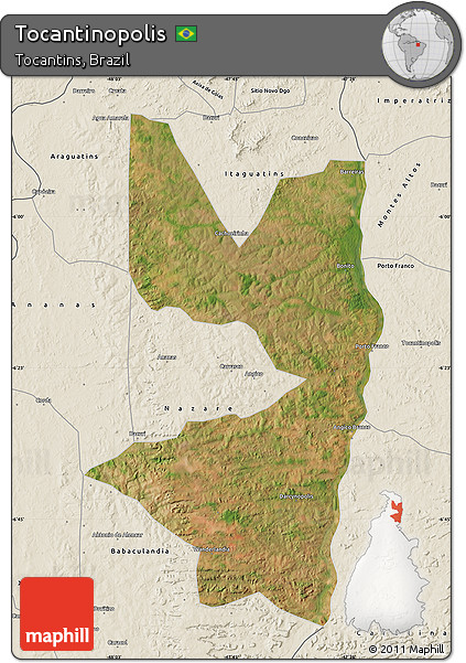 Satellite Map of Tocantinopolis, shaded relief outside
