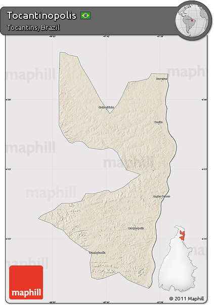 Shaded Relief Map of Tocantinopolis, cropped outside