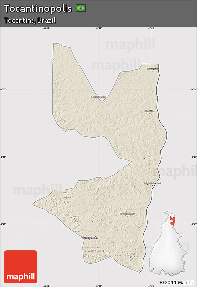 Shaded Relief Map of Tocantinopolis, cropped outside