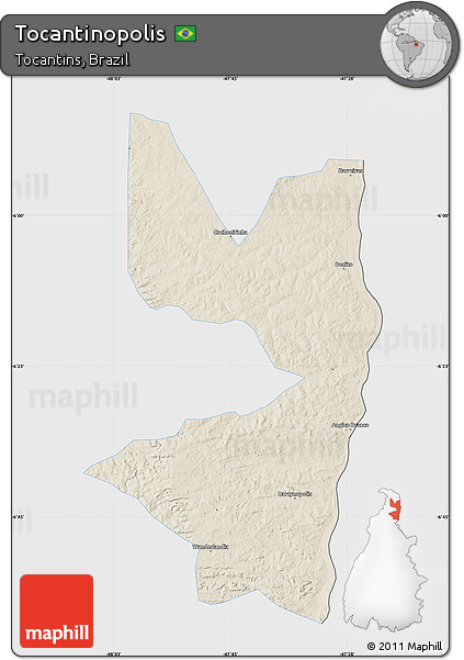 Shaded Relief Map of Tocantinopolis, single color outside