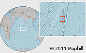 Savanna Style Location Map of British Indian Ocean Territory, gray outside, hill shading outside