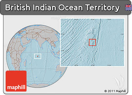 Shaded Relief Location Map of British Indian Ocean Territory, gray outside, hill shading