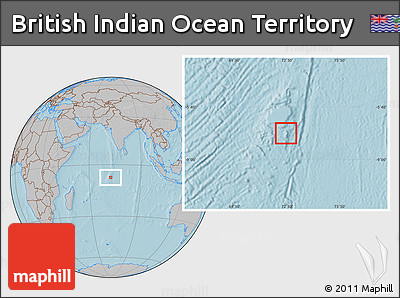 Shaded Relief Location Map of British Indian Ocean Territory, gray outside, hill shading