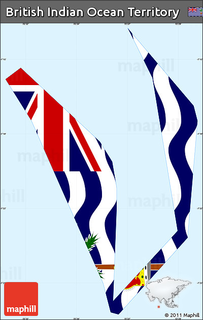 Flag Simple Map of British Indian Ocean Territory, single color outside, borders and labels, flag aligned to the middle