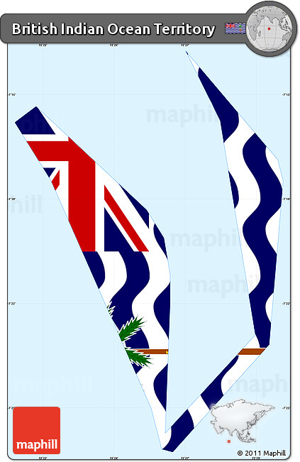 Flag Simple Map of British Indian Ocean Territory, single color outside, borders and labels, flag rotated
