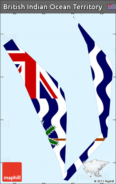 Flag Simple Map of British Indian Ocean Territory, single color outside, borders and labels, flag rotated