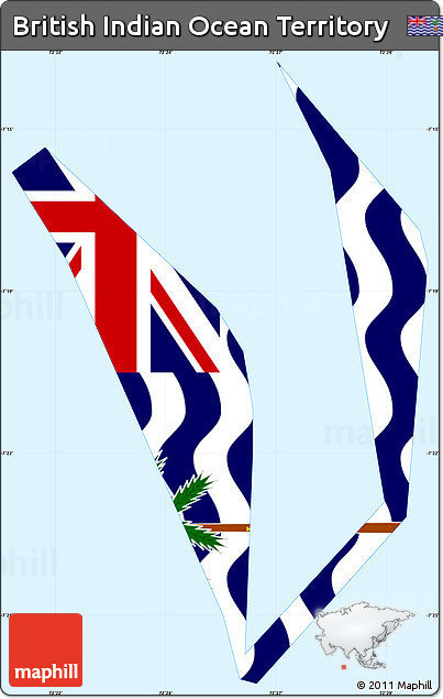 Flag Simple Map of British Indian Ocean Territory, single color outside, borders and labels, flag rotated