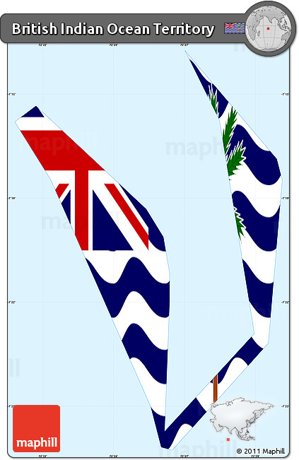 Flag Simple Map of British Indian Ocean Territory, single color outside, borders and labels