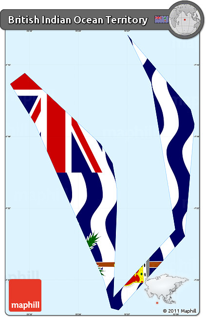 Flag Simple Map of British Indian Ocean Territory, single color outside, flag aligned to the middle