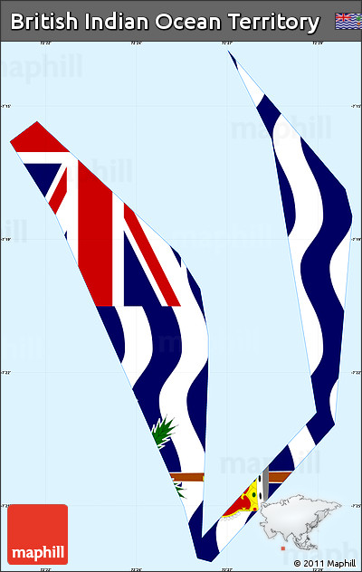 Flag Simple Map of British Indian Ocean Territory, single color outside, flag aligned to the middle