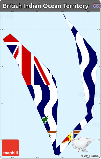 Flag Simple Map of British Indian Ocean Territory, single color outside, flag aligned to the middle