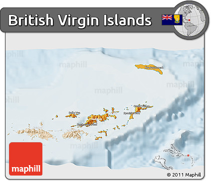 Political 3D Map of British Virgin Islands, lighten