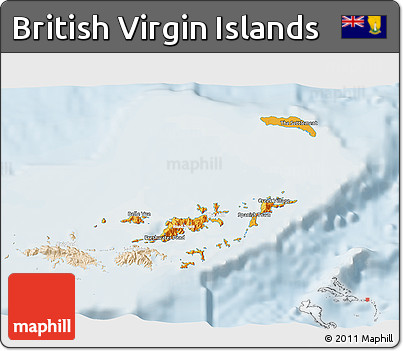 Political 3D Map of British Virgin Islands, lighten