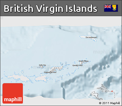 Silver Style 3D Map of British Virgin Islands, single color outside