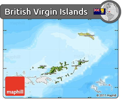 Satellite Map of British Virgin Islands, single color outside, bathymetry sea