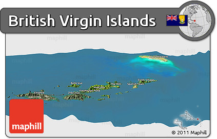 Satellite Panoramic Map of British Virgin Islands, semi-desaturated, land only