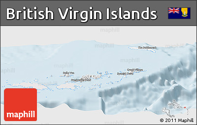 Silver Style Panoramic Map of British Virgin Islands, single color outside