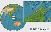 Political Location Map of Brunei, satellite outside