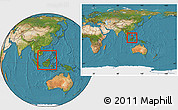 Satellite Location Map of Brunei, within the entire continent