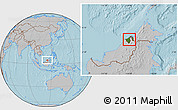 Satellite Location Map of Brunei, gray outside, hill shading