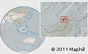 Satellite Location Map of Brunei, lighten, semi-desaturated