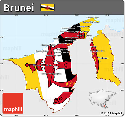 Flag Simple Map of Brunei, single color outside, flag aligned to the middle