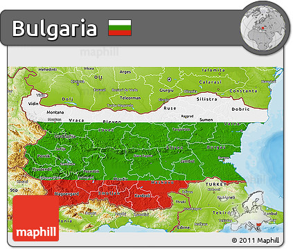 Flag 3D Map of Bulgaria, physical outside, bathymetry sea, flag centered