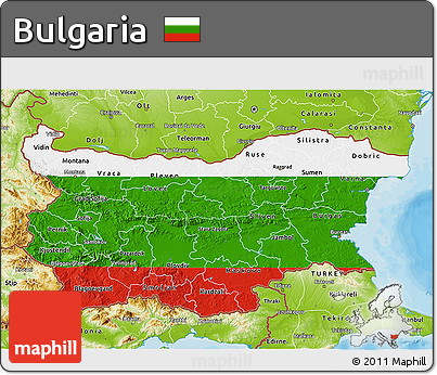 Flag 3D Map of Bulgaria, physical outside, bathymetry sea, flag centered