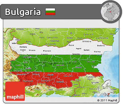 Flag 3D Map of Bulgaria, physical outside, bathymetry sea