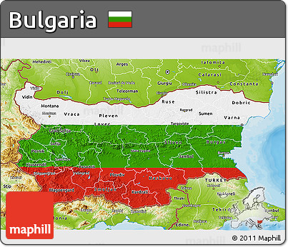 Flag 3D Map of Bulgaria, physical outside, bathymetry sea