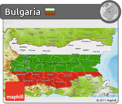 Flag 3D Map of Bulgaria, physical outside