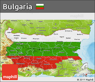 Flag 3D Map of Bulgaria, physical outside