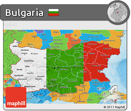 Flag 3D Map of Bulgaria, political outside, flag rotated