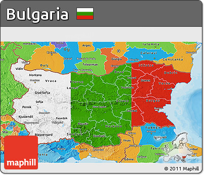 Flag 3D Map of Bulgaria, political outside, flag rotated