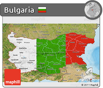 Flag 3D Map of Bulgaria, satellite outside, bathymetry sea, flag rotated