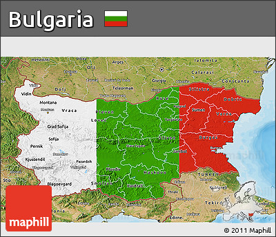Flag 3D Map of Bulgaria, satellite outside, bathymetry sea, flag rotated