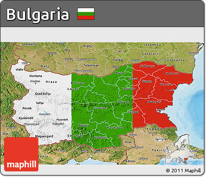 Flag 3D Map of Bulgaria, satellite outside, bathymetry sea, flag rotated