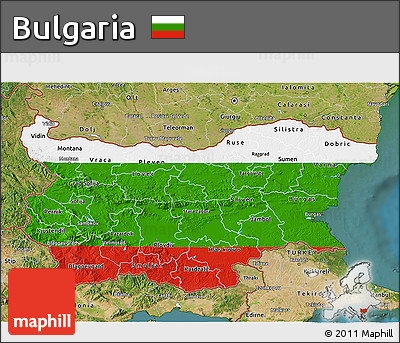 Flag 3D Map of Bulgaria, satellite outside, flag centered
