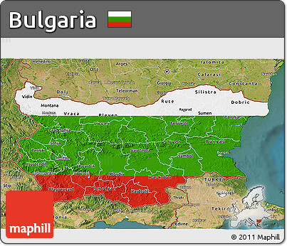 Flag 3D Map of Bulgaria, satellite outside, flag centered