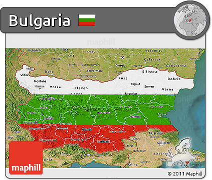 Flag 3D Map of Bulgaria, satellite outside