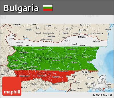 Flag 3D Map of Bulgaria, shaded relief outside, flag centered