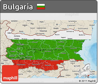 Flag 3D Map of Bulgaria, shaded relief outside, flag centered