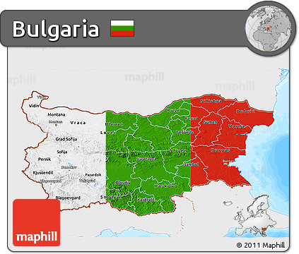 Flag 3D Map of Bulgaria, single color outside, bathymetry sea, flag rotated
