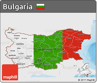 Flag 3D Map of Bulgaria, single color outside, bathymetry sea, shaded relief sea, flag aligned to the middle