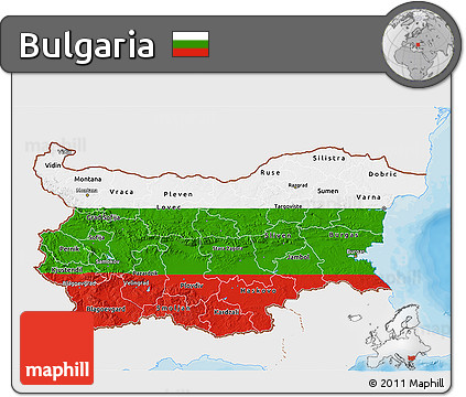 Flag 3D Map of Bulgaria, single color outside, bathymetry sea, shaded relief sea