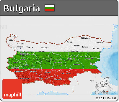 Flag 3D Map of Bulgaria, single color outside, bathymetry sea, shaded relief sea