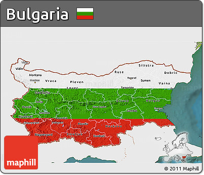 Flag 3D Map of Bulgaria, single color outside, satellite sea