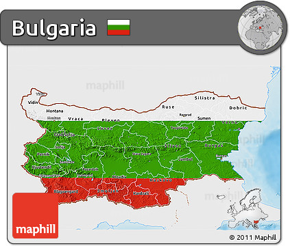 Flag 3D Map of Bulgaria, single color outside, shaded relief sea, flag centered