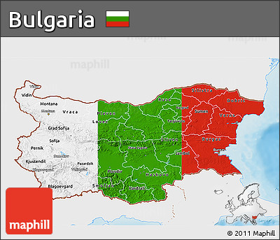 Flag 3D Map of Bulgaria, single color outside, shaded relief sea, flag aligned to the middle