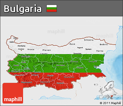 Flag 3D Map of Bulgaria, single color outside, shaded relief sea